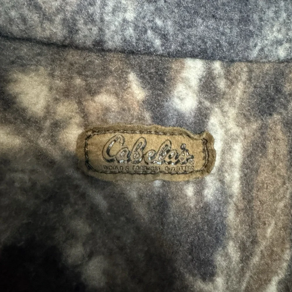Vintage Cabelas Vest Mens Large Brown Camo Full Zip Fleece Hunting Made in USA